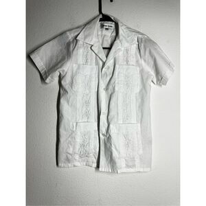Silver Crest Vintage White Embroidered Button Down Shirt Pockets Sz 10 See Notes